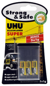UHU colle instantanée SUPER Strong & SAFE MINIS, 3 tubes de