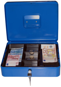 pavo Caisse à monnaie, bleu, (L)200 x (P)160 x (H)90 mm