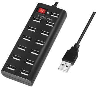 LogiLink Hub USB 2.0, 13 ports, avec interrupteur, noir
