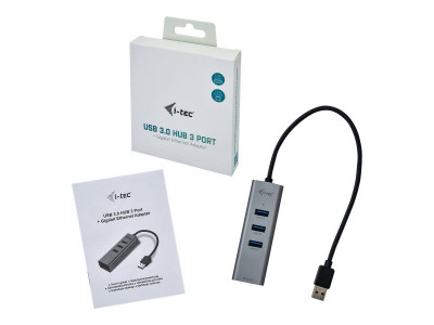 I-Tec : USB 3.0 METAL HUB + GLAN METAL 3-PORT HUB avec GLAN ADAP.