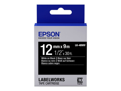 Epson : EPSON LABEL cartouche VIVID WHITE/BLACK tape 12MM (9M)