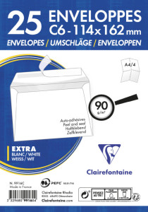Clairefontaine Enveloppes Adhéclair, C6, 114 x 162 mm, blanc
