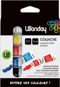 Wonday Gouache, étui carton de 5 tubes de 12 ml