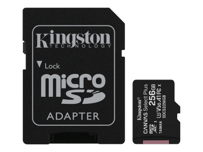 Kingston : 256GB MICROSDXC CANVAS SELECT 100R A1 C10 card + SD ADAPTER