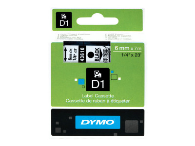 Dymo : D1 - tape 6MMX7M BLACK/TRANSPARANT