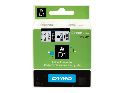 Dymo : D1 - tape DYMo 24MMX7M BLACK avec HITE