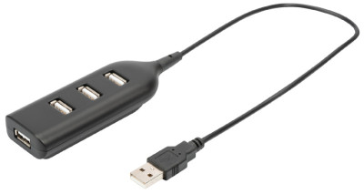 DIGITUS Hub USB 2.0, 4 ports, longueur câble : 300 mm, noir