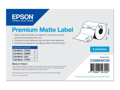 Epson : PREMIUM MATTE DIE-CUT 102MMX76MM 1570 étiquettes