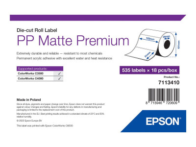 Epson : PP MATTE LABEL PREM DIE-CUT ROLL 102X51MM 535 LABELS