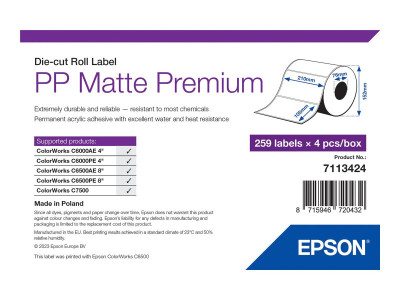 Epson : PP MATTE LABEL PREM DIE-CUT ROLL 105X210MM 259 LABELS