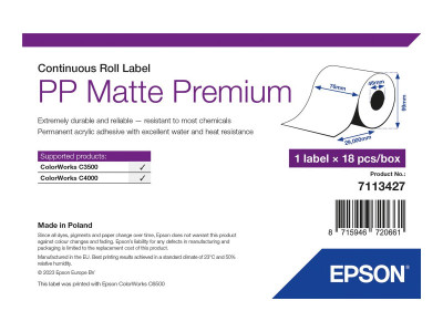 Epson : PP MATTE LABEL PREM CONTINUOUS ROLL 76X29MM