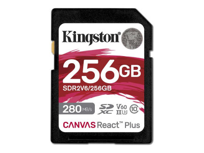 Kingston : 256GB SDXC CANVAS REACT PLUS U3 UHS-II 280R/150W V60 FULL HD/4K
