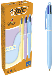BIC Stylo à bille rétractable 4 Colours Pastel, carton de 12