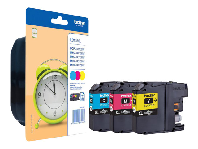 Brother LC125XLRBWBP - Pack de 3 cartouches d'encre CYAN MAGENTA JAUNE 1 200 pages (Blister Pack)