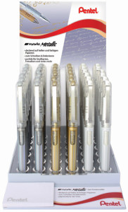 Pentel Roller gel K230, or, argent & blanc, présentoir de 36