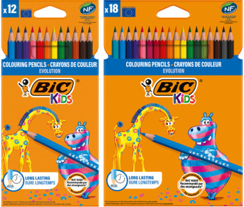 BIC KIDS Crayons de couleur Evolution ecolutions, étui de 12