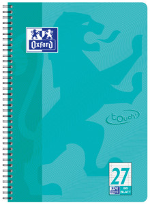 Oxford cahier Touch, A4+, ligné, 160 pages, bleu aqua