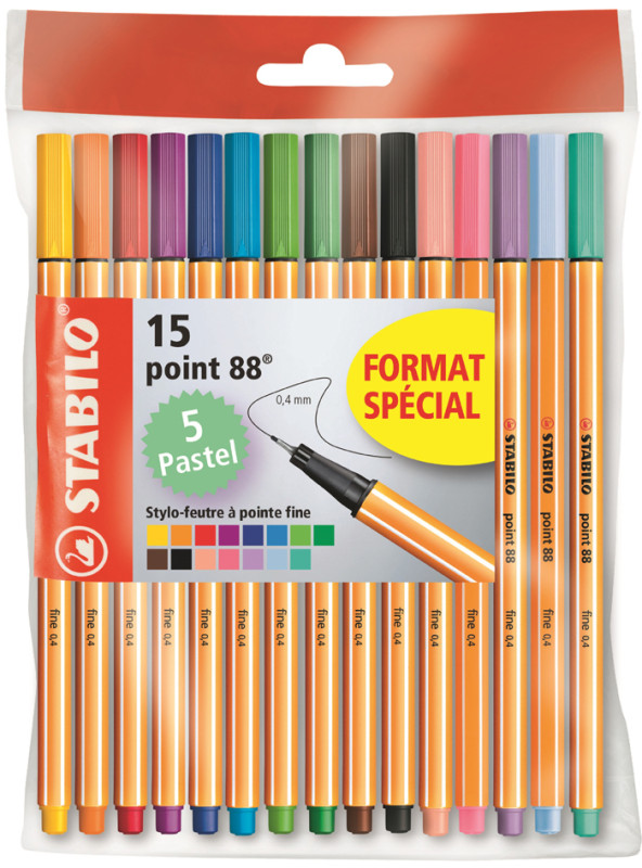 STABILO Point 88 - Stylo feutre pointe fine - Pochette de 40 stylos-feutres  - Coloris assortis & Stylo feutre pointe fine - Etui ColorParade de 20