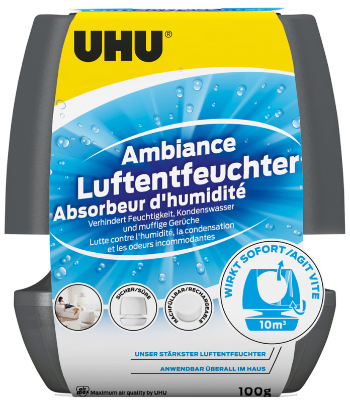 UHU Air Max ambiance - Absorbeur d'humidité très rapide et efficace, blanc,  un absorbeur de 100g et 1 recharge tab très puissante incluse