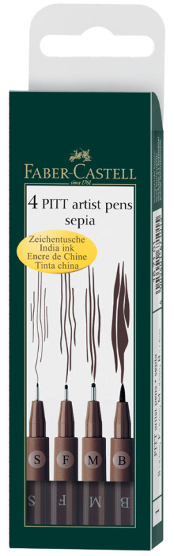 FABER-CASTELL Feutre PITT artist pen, noir, étui de 4