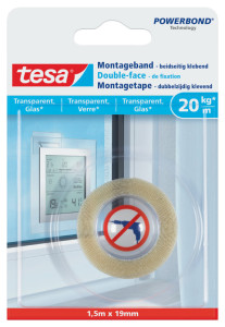 tesa Powerbond Double-face de fixation pour verre, 19 mm x