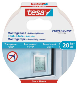 tesa Powerbond Double-face de fixation pour verre, 19 mm x