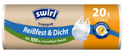 swirl Sac poubelle, avec poignée, transparent, 20 litres
