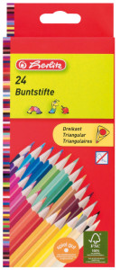 herlitz Crayons de couleur triangulaires, étui carton de 6