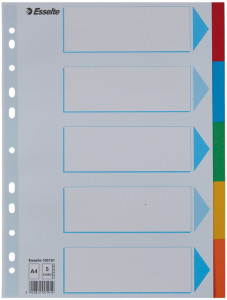 Intercalaires en carton, uni, A4, coloré, 10 touches sur