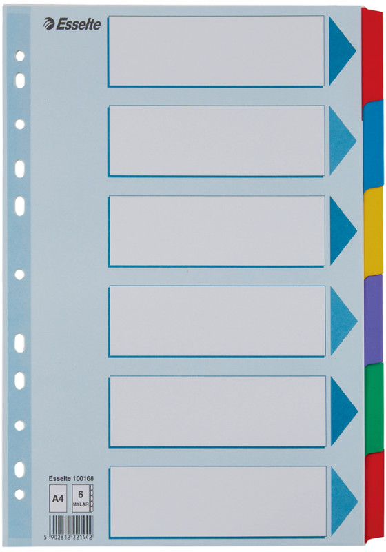 Intercalaires en carton, uni, A4, coloré, 10 touches sur