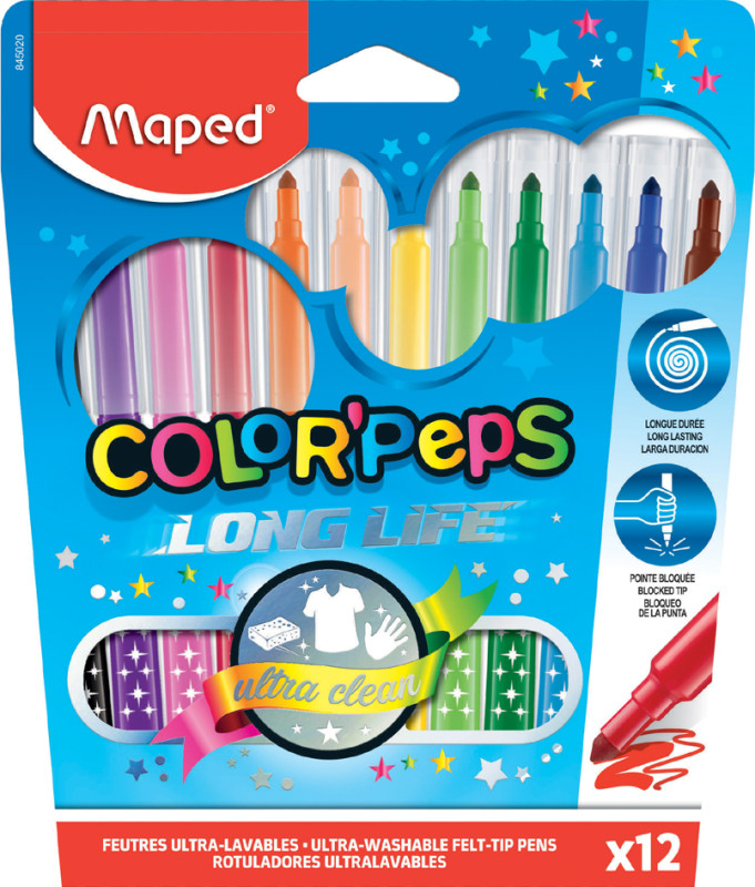 Maped Feutre Color'Peps 12 feutres en étui cartonné sur