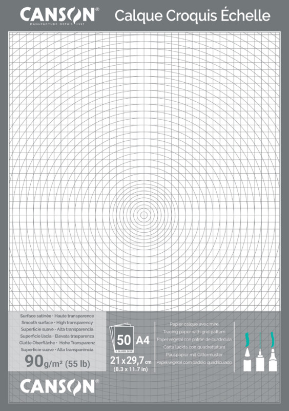 CANSON papier calque, format A3, très transparent, 90/95g/m2