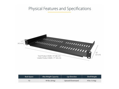 Startech : 1U VENTED RACK SHELF - 10 254 MM DEEP 1U SHELF - VENTED