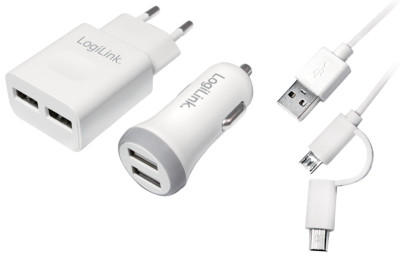 LogiLink USB Charger Set, 2-pièce, chaque 2x embrayage USB