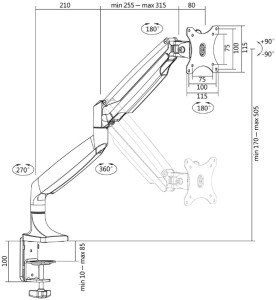 LogiLink Bras support pour écrans TFT/LCD, en aluminium,