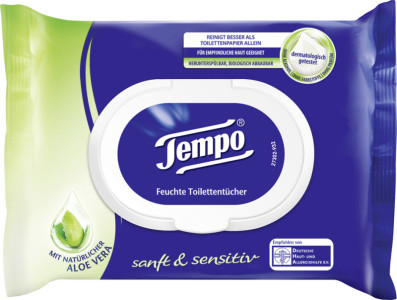 Tempo lingettes humides de toilette doux & pure, avec Aloe