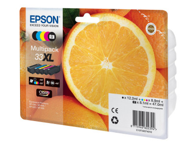 Epson : 33 XL 5-couleurs MULTIpack -1 x 12,2 ml Noir / 1 x 8,9 ml Cyan / 1 x 8,9 ml Jaune / 1 x 8,9 ml Magenta / 1 x 8,1 ml Noir photo