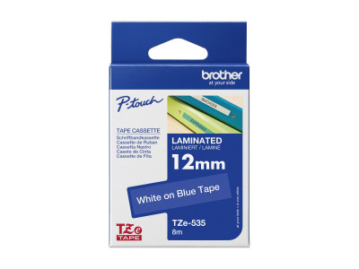 Brother TZE-535 ruban laminé P-Touch Blanc sur Bleu 12mm 8M