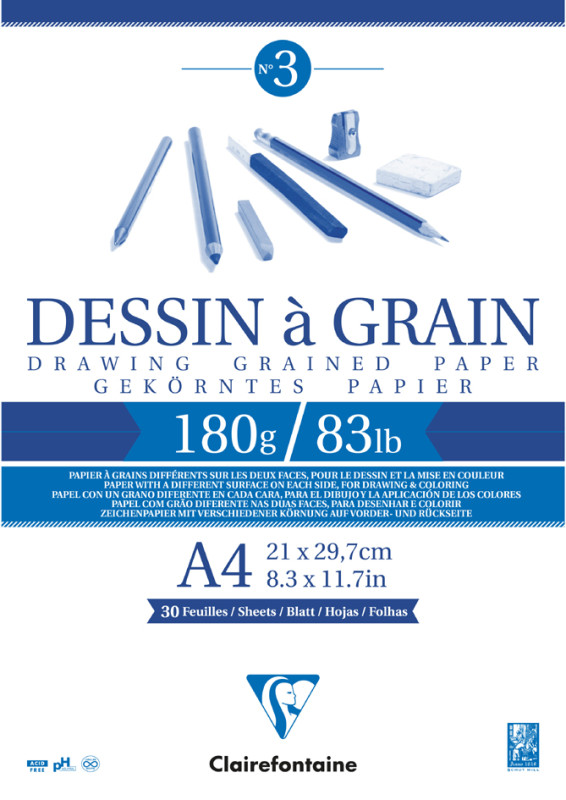 Bloc Dessin A Grain Colle A4 - 125G - 40 Feuilles - Clairefontaine