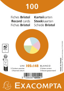 EXACOMPTA Fiches bristol, A6, ligné, bleu azur