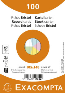 EXACOMPTA Fiches bristol, A6, ligné, bleu azur