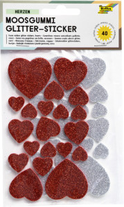 folia Sticker en mousse à paillettes Coeurs II, 40 pièces