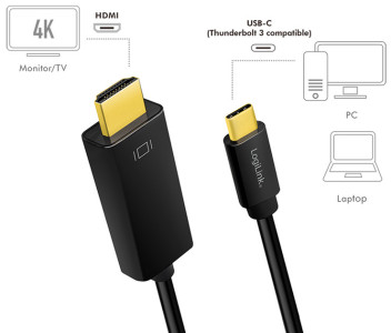 LogiLink Câble de connexion USB-C - HDMI, 1,8 m, noir