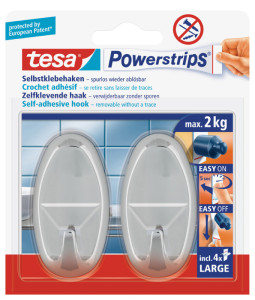 tesa Powerstrips Crochet adhésif LARGE, oval, chrome