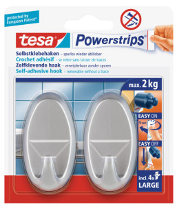 tesa Powerstrips Crochet adhésif LARGE, oval, chrome