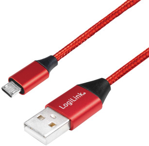 LogiLink Câble USB 2.0, USB-A - Micro USB, 1,0 m, rouge