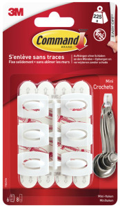 crochets de mini-commande 3M, plastique, taille: S, blanc, 6-pack