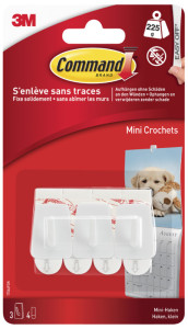 crochets de mini-commande 3M, plastique, taille: S, blanc, 6-pack