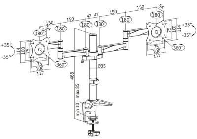 LogiLink Bras pour écran TFT/LCD, 2 écrans, bras: 342 mm