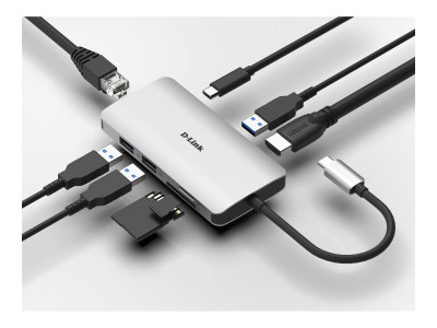 D-Link : 8-IN-1 USB-C HUB avec HDMI ETHERNET/CARD READER/PDELIVERY